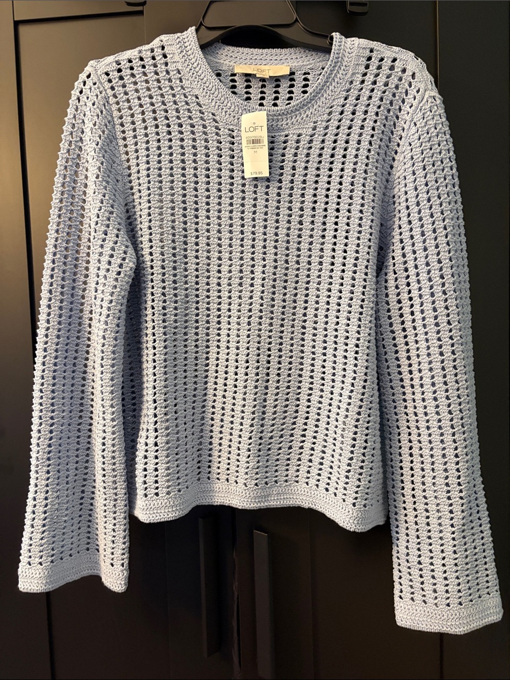LOFT Pale Blue Open-Knit Scoop Neck Sweater